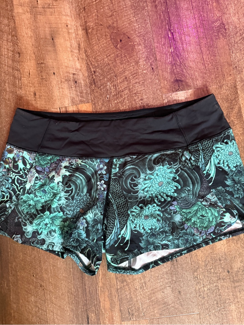 lululemon athletica Black & Teal Floral Running Shorts